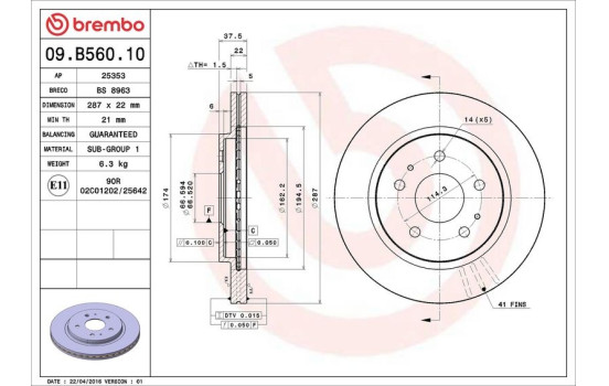 Brake Disc 09.B560.10 Brembo, Image 3