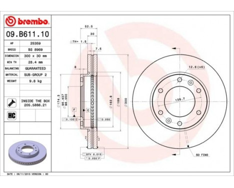 Brake Disc 09.B611.10 Brembo, Image 2