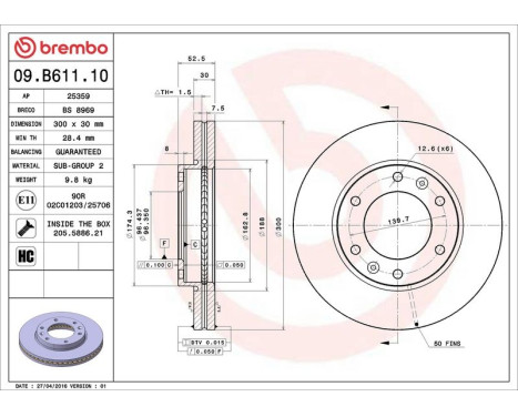 Brake Disc 09.B611.10 Brembo, Image 2