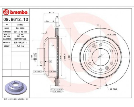 Brake Disc 09.B612.10 Brembo, Image 2