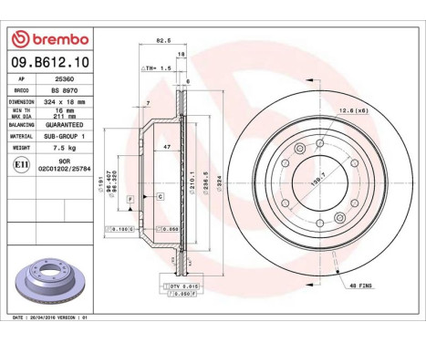Brake Disc 09.B612.10 Brembo, Image 3