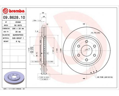 Brake Disc 09.B628.10 Brembo, Image 2