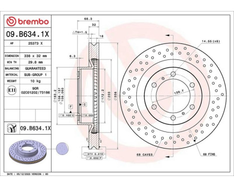 Brake disc 09.B634.1X Brembo