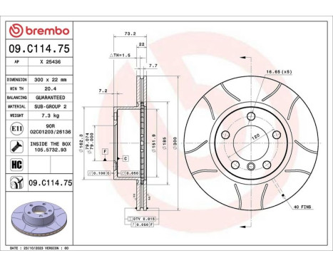Brake disc 09.C114.75 Brembo