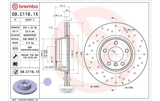 Brake disc 09.C116.1X Brembo