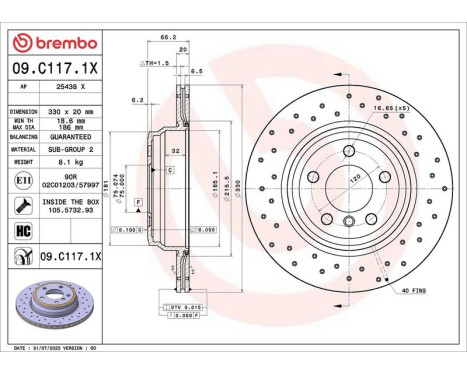 Brake disc 09.C117.1X Brembo