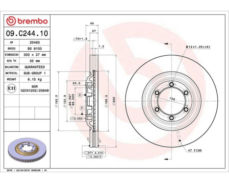 Brake Disc 09.C244.10 Brembo, Image 3