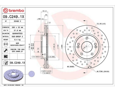 Brake disc 09.C249.1X Brembo, Image 2