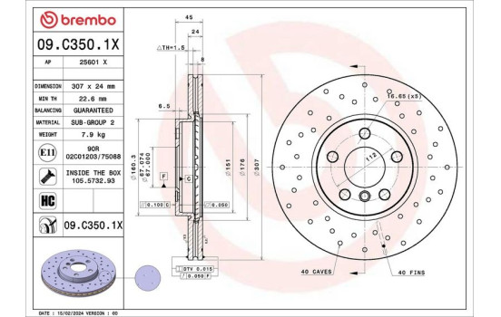 Brake disc 09.C350.1X Brembo