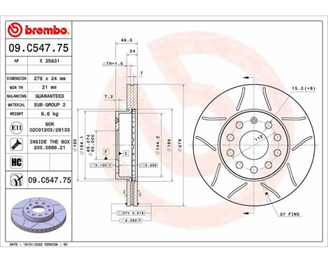 Brake disc 09.C547.75 Brembo