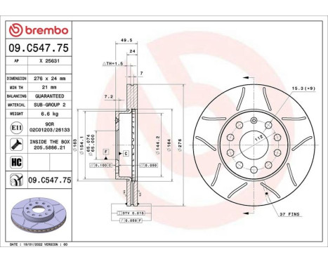 Brake disc 09.C547.75 Brembo