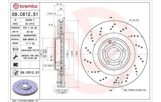 Brake disc 09.C612.51 Brembo