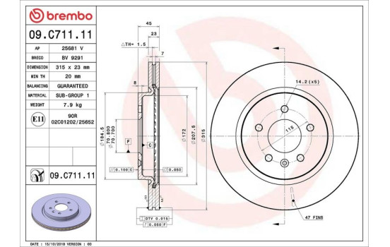 Brake disc 09.C711.11 Brembo, Image 2