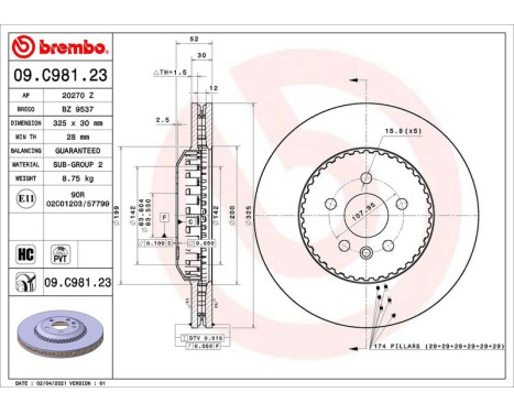 Brake disc 09.C981.23 Brembo, Image 2