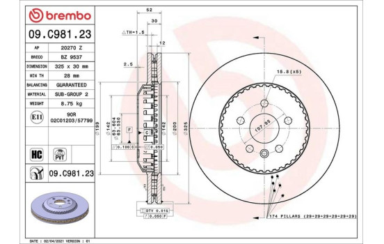 Brake disc 09.C981.23 Brembo