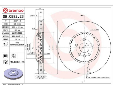 Brake disc 09.C982.23 Brembo, Image 2