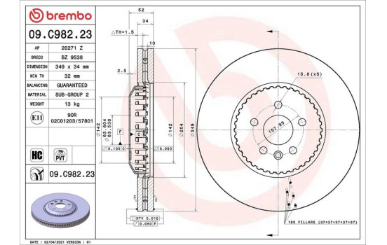 Brake disc 09.C982.23 Brembo