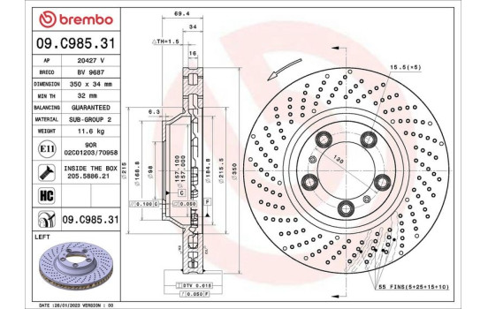 Brake disc 09.C985.31 Brembo