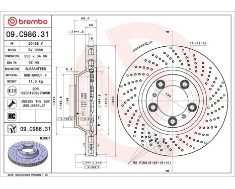 Brake disc 09.C986.31 Brembo