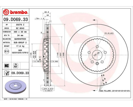 Brake disc 09.D069.33 Brembo, Image 2
