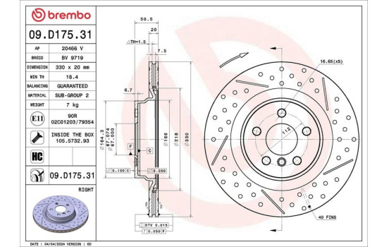 Brake disc 09.D175.31 Brembo