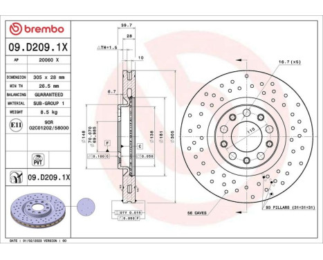 Brake disc 09.D209.1X Brembo