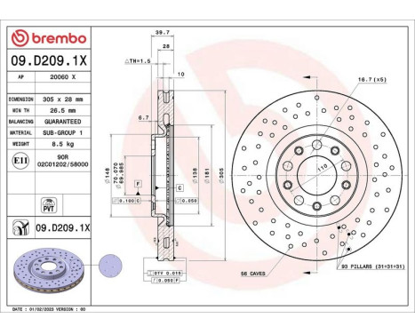 Brake disc 09.D209.1X Brembo, Image 2