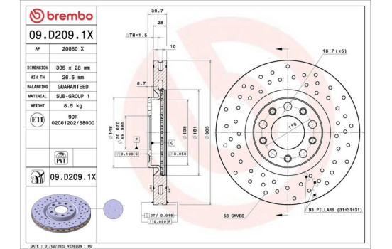 Brake disc 09.D209.1X Brembo