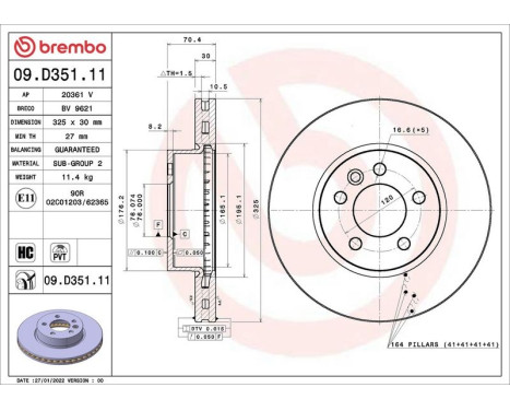 Brake disc 09.D351.11 Brembo