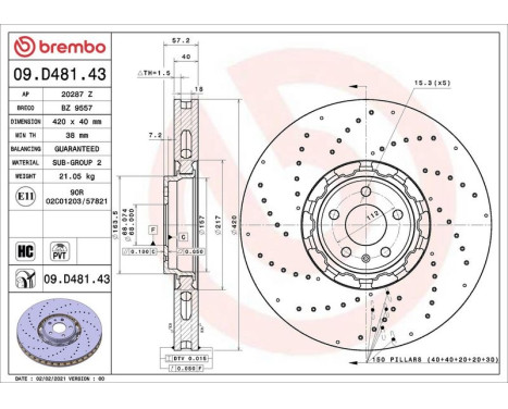 Brake disc 09.D481.43 Brembo