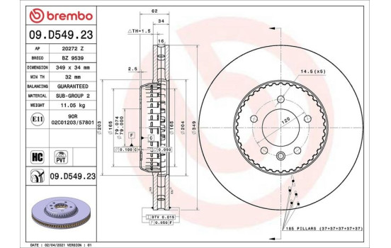 Brake disc 09.D549.23 Brembo