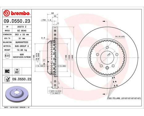 Brake disc 09.D550.23 Brembo, Image 2