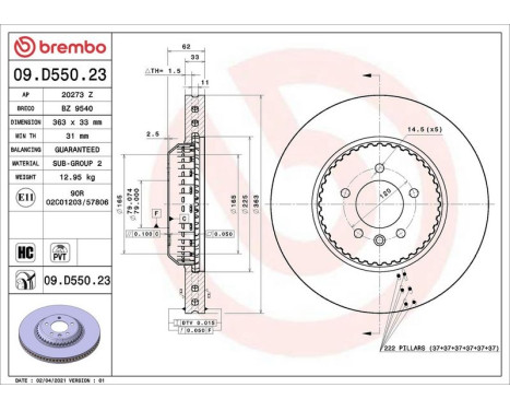 Brake disc 09.D550.23 Brembo