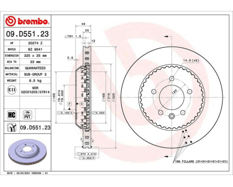 Brake disc 09.D551.23 Brembo, Image 2