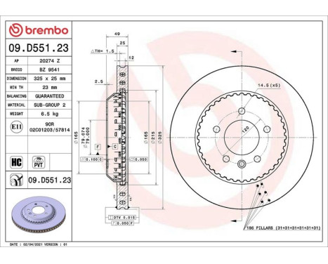 Brake disc 09.D551.23 Brembo, Image 2