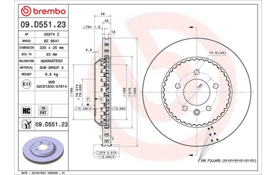 Brake disc 09.D551.23 Brembo, Image 2