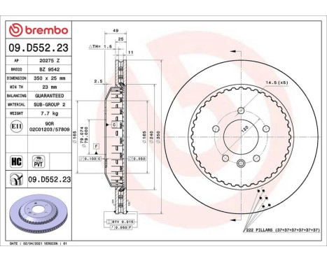 Brake disc 09.D552.23 Brembo, Image 2