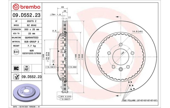 Brake disc 09.D552.23 Brembo, Image 2