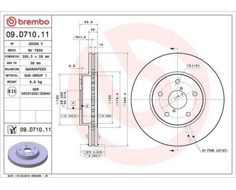 Brake disc 09.D710.11 Brembo