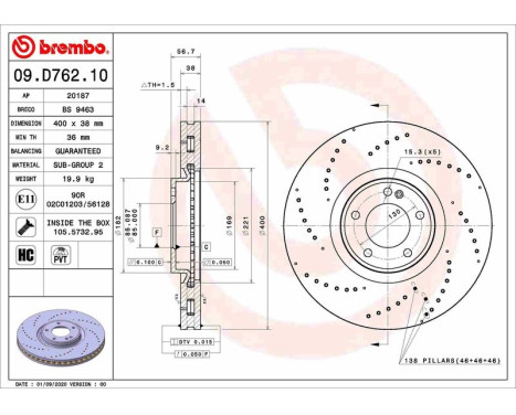 Brake disc 09.D762.10 Brembo, Image 2