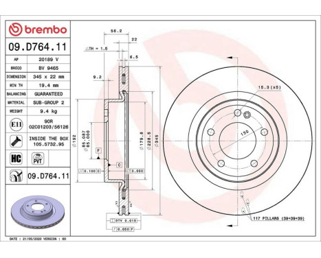 Brake disc 09.D764.11 Brembo