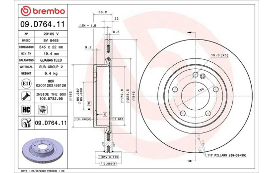Brake disc 09.D764.11 Brembo