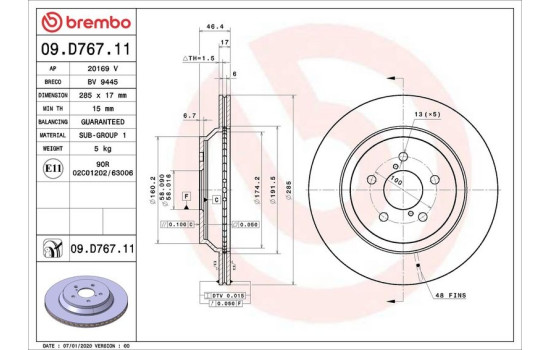 Brake disc 09.D767.11 Brembo