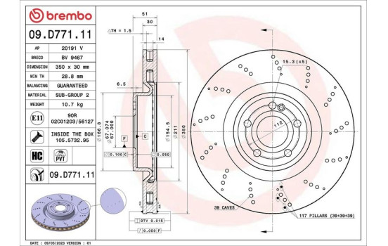 Brake disc 09.D771.11 Brembo