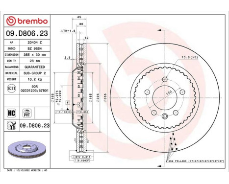 Brake disc 09.D806.23 Brembo, Image 2