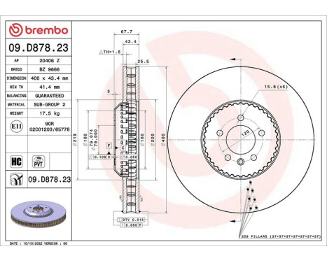 Brake disc 09.D878.23 Brembo