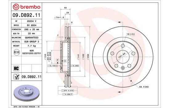 Brake disc 09.D892.11 Brembo