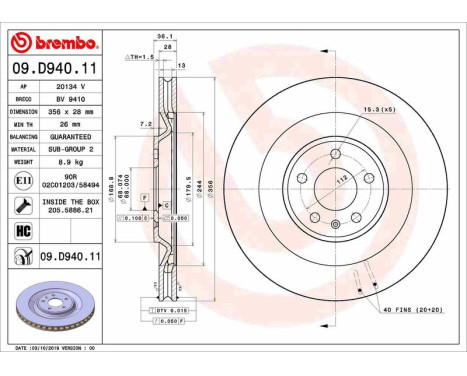 Brake disc 09.D940.11 Brembo