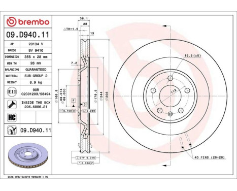 Brake disc 09.D940.11 Brembo
