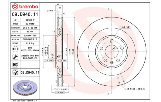 Brake disc 09.D940.11 Brembo